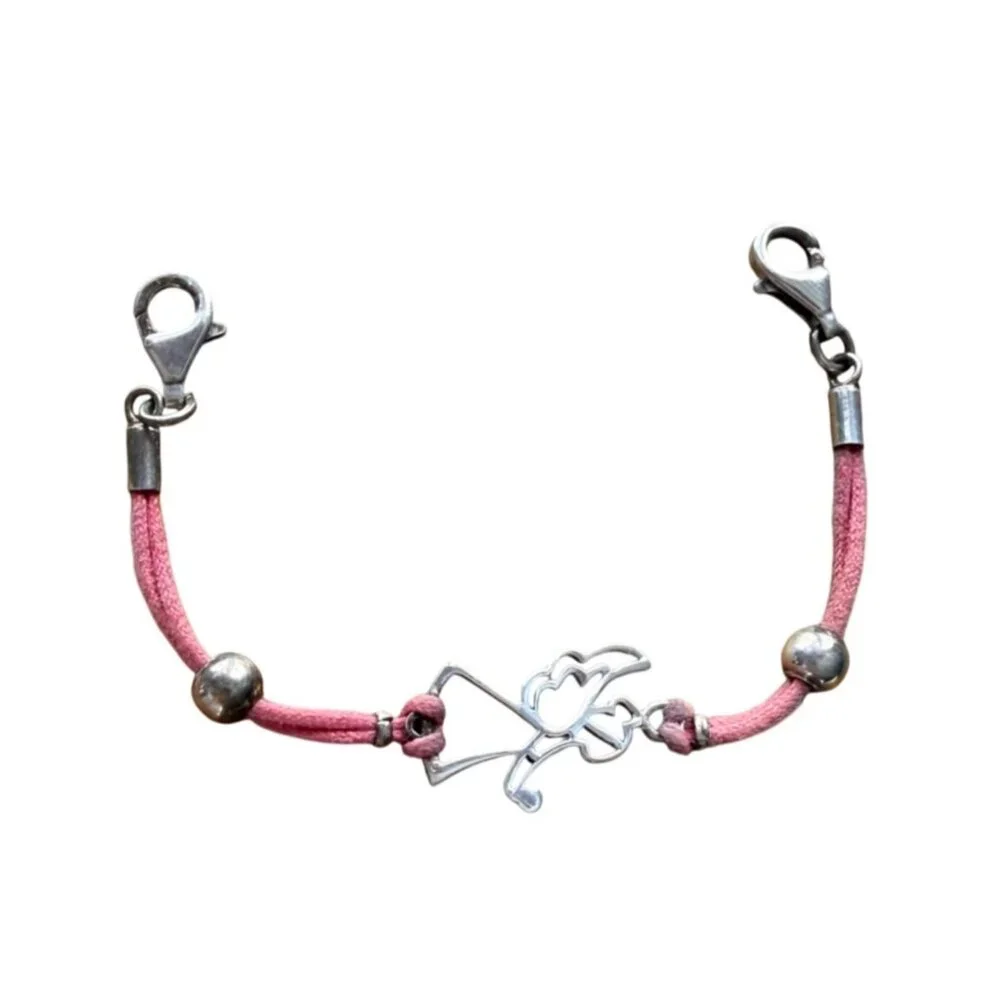 Bracelet baby Guardian Angel Beaded Pink Cord Sterling Silver 4.5 inches